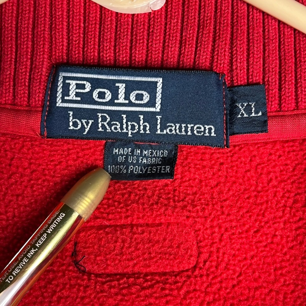 Polo Ralph Lauren Mens XL Red Fleece Quarter Zip Pullover Elbow Patches Logo VTG - Picture 7 of 8